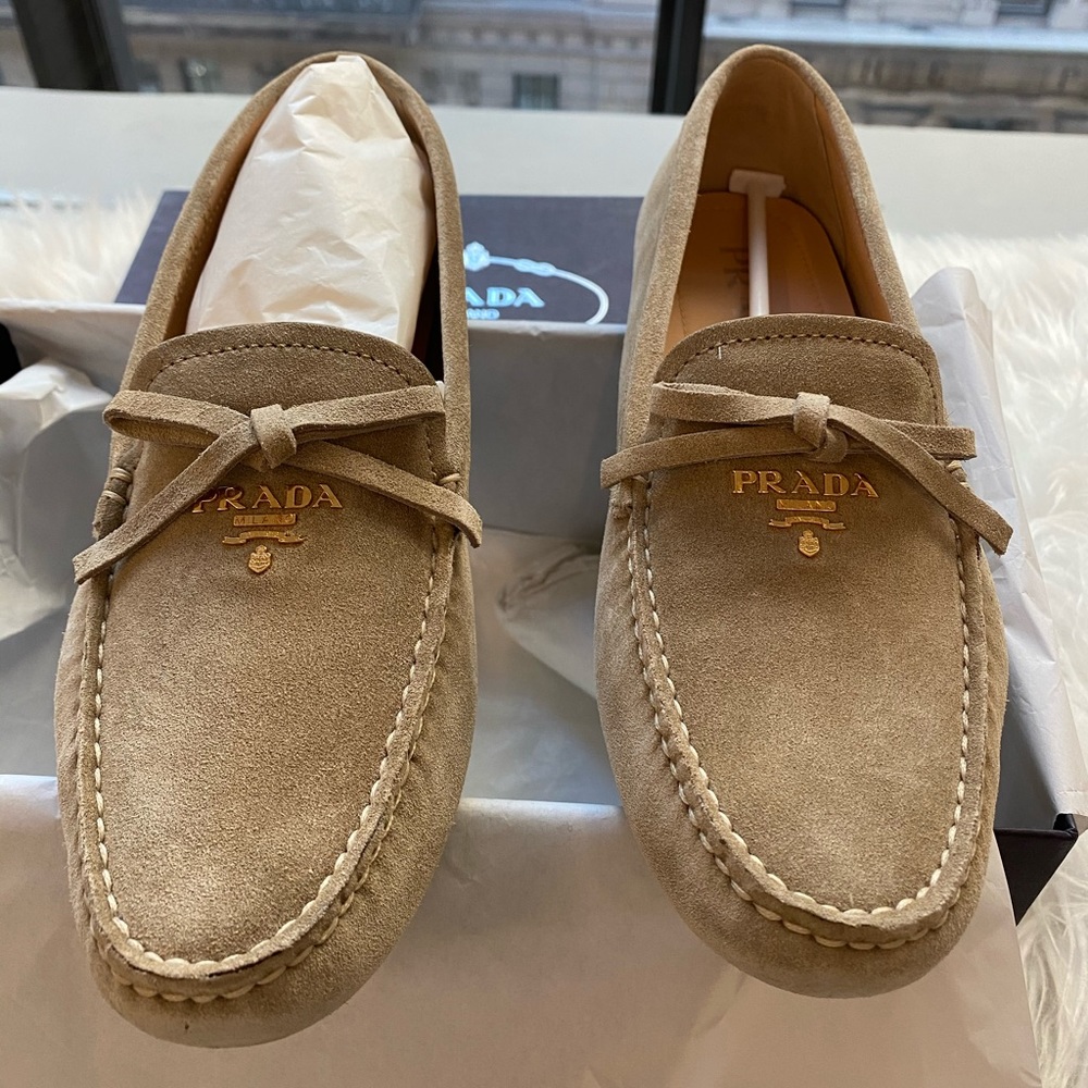 Prada beige suede loafers brand new